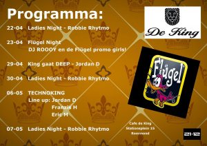 Poster programma Café De King, Roermond (eind april, begin mei 2016)